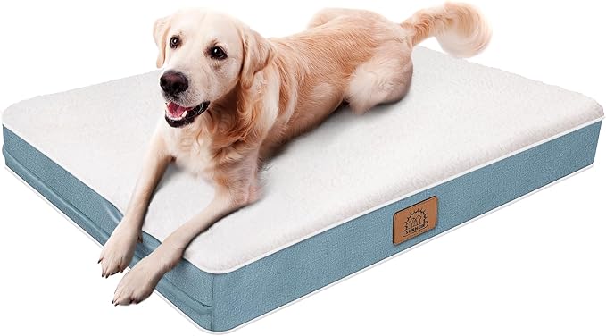 Orthopedic Dog Bed for Large Dogs and Extra Large Dogs XL Waterproof Dog Bed with Removable Washable Cover &amp Anti-Slip Bottom Crate Bed Deluxe Plush Pet Bed Mat L-Plus(36X27X3) Blue