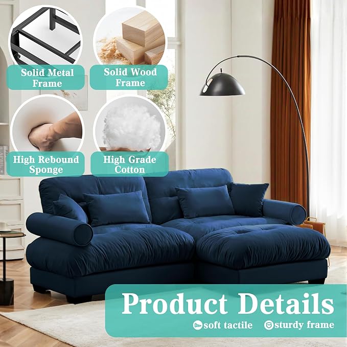 SoarFlash L Shaped Couches for Living Room Small Sectional Sofa Set with Reversible Chaise Modern Designed Sleeper Sofas and Modular Couch Function Suitable for Small Spaces in Apartment Blue