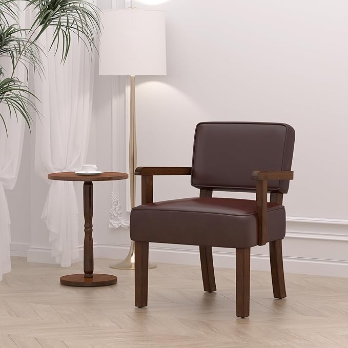 Accent Chair PU Leather Living Room Chairs Oversized with Soft Seat and Armrests Armchair for Bedroom Dinning Reading Waiting Rooms (Leather Cherry)