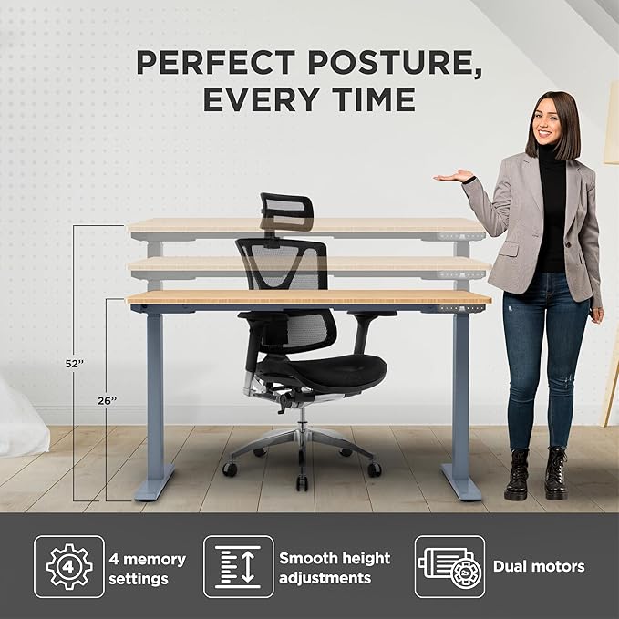 RISE UP dual motor electric standing desk 60x30 black bamboo desktop premium ergonomic adjustable height sit stand up home office computer desk table motorized powered modern furniture small standup