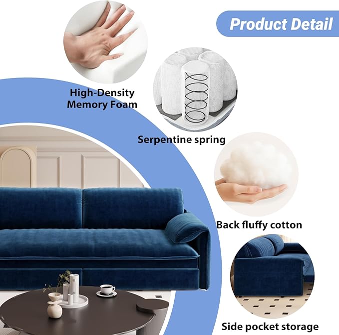 healthomse 66 Queen Size Sleeper Sofa Bed 3-in-1 Convertible Pull Out Sofa Bed with Side Storage Modern Velvet Loveseat for Living Room Bedroom Apartment Office Lounge (Dark Blue 66inch)