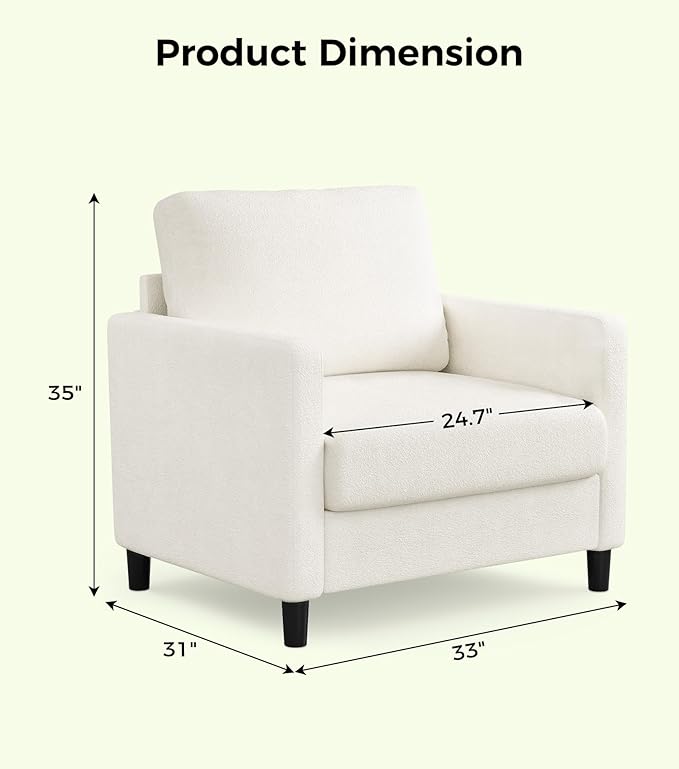 Sofa Accent Chair 33 Reading Chair for Bedroom Tool-Free Setup Living Room Accent Chairs Comfy Arm Chairs Living Room All-Wood Reading Nook Beige