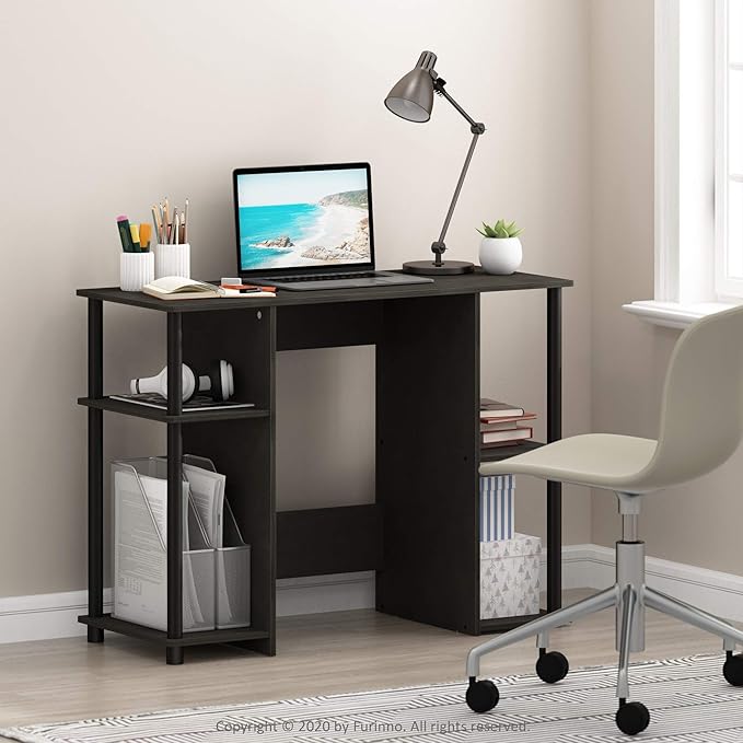 Furinno JAYA Desk 38.4 Wide Gaming Desk Computer Study Desk Office Desk with Side Shelves Open Storage for Home Office Bedroom Dorm Study Room Espresso