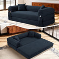 4-in-1 Folding Convertible Sofa Bed 80 Inch Oversized Corduroy Boneless Couch Loveseat Sleeper with Pull Out Bed Floor Sofa Modular Futon Teddy Sofa for Living Room Bedroom Lounge Deep Blue