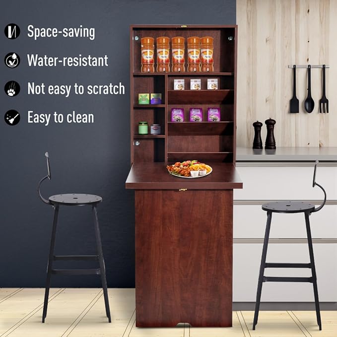 Hassyee Modern Design Wall Mounted Home Office Desks Fold Out Convertible Study Writing Desk with Multiple Storage Compartments and 2 Adjustable Shelves