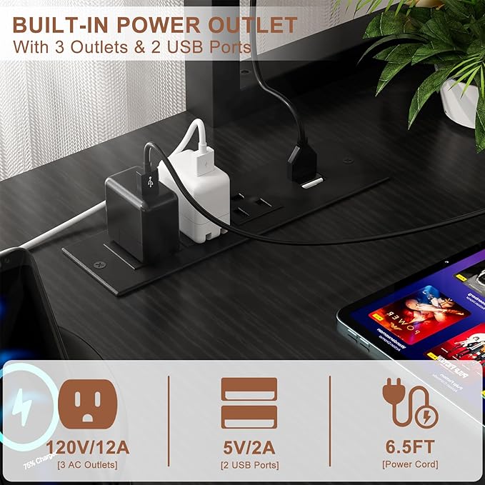 Aheaplus L Shaped Gaming Desk with Power Outlets &amp LED Lights Small L- Shaped Desk Computer Corner Desk with Monitor Stand &amp Storage Shelf Home Office Desk Writing Desk with Storage Bag Bla