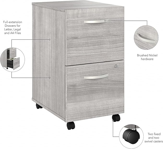 Bush Business Furniture Studio A 2 Drawer Mobile File Cabinet in Platinum Gray - Assembled