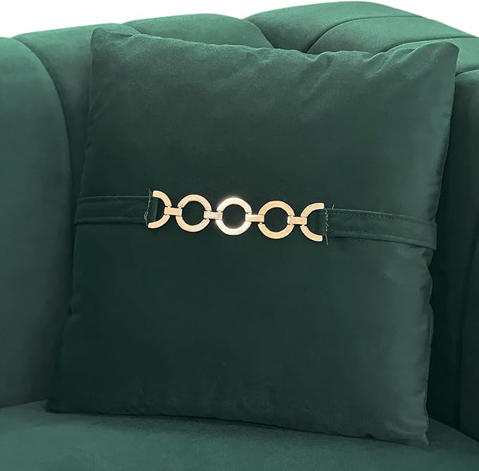 83.46 Upholstered Chesterfield Couch Modern 3 Seater Sofa with Tufted Back and Square Arms Wood Leg Nailhead Sofa for Living Room/Office/Apartment/Small Space Green Velvet