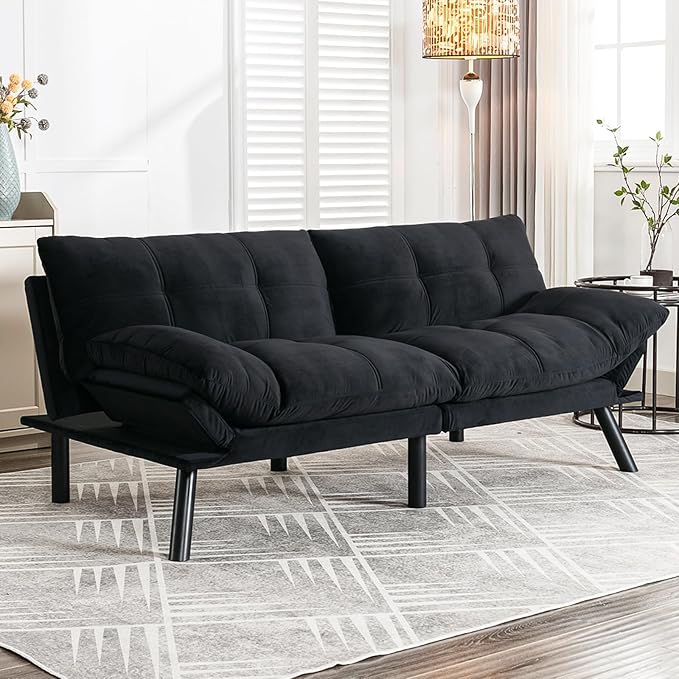KINFFICT Convertible Futon Sofa Couch Bed Modern Memory Foam Sleeper Loveseat Sofa with Adjustable Armrests &amp Backrests Comfy Love Seat for Living Room Bedroom Office Apartment Small Space