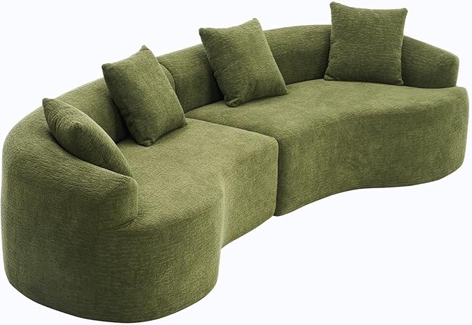 KEIKI Curved Chenille Modular Sectional Couches with Pillows 4 Seater Oversized Upholstered Luxury Plush Cloud Sofa for Living Room Apartment Full Compression Sponge