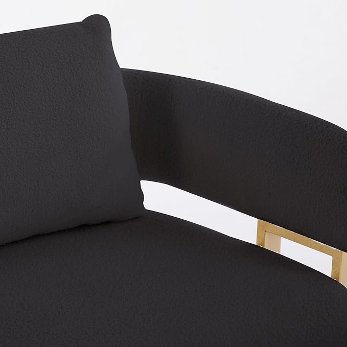 51 Comfy Loveset Sofa Black Small Teddy Love Seat Sofa Bedroom Mini Couch Living Room Side Chair with Gold Metal Legs for Dressing Area Reception Room Office (Black)