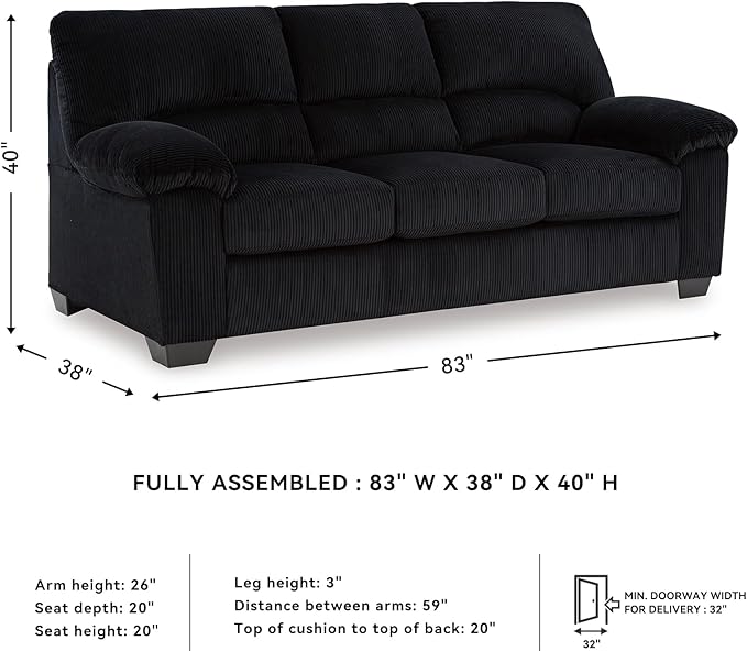 Signature Design by Ashley SimpleJoy Modern Sofa for Living Room Black