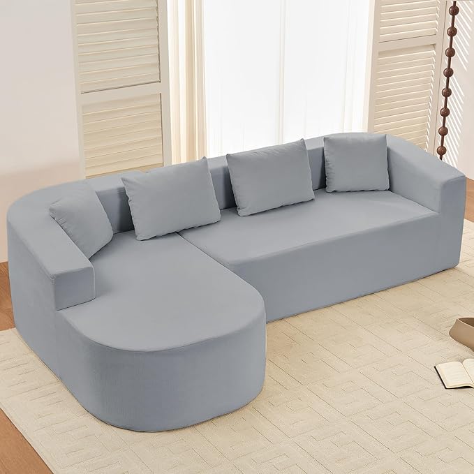 PUREMIND 98 L Shaped Sectional Couches for Living Room Boneless Comfy Modern Sofa Cloud Sectional Modern Sleeper Couch with Chaise for Bedroom Apartment No Assembly Required (Light Grey)