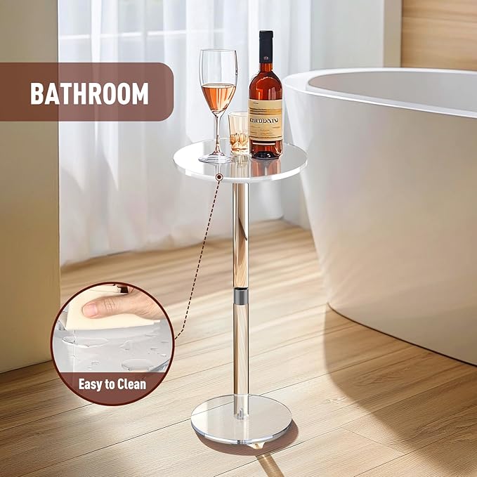 9.8 Round Clear Acrylic End Table - Modern Small Space Side Table for Living Room Bedroom Office Outdoor | Sturdy Easy to Install Multi-Purpose