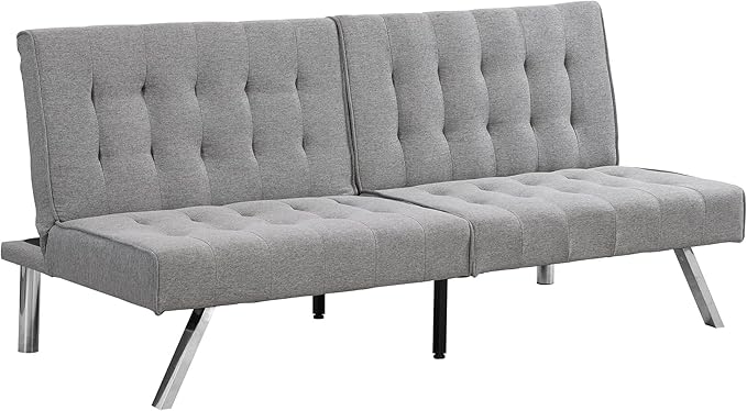 Sofa Adjustable Couch Sleeper Sofa Bed for Living RoomLoveseat Upholstered Modern Convertible FutonFaux Linen Grey