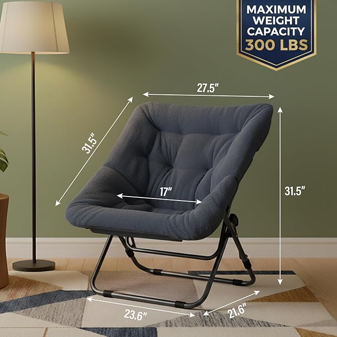 Tiita Comfy Folded Chair Soft Faux Fur Oversized Folding Accent Chair Lazy Chair for Teens Adults Metal Frame Moon Chair for Bedroom Living Room Dorm Rooms