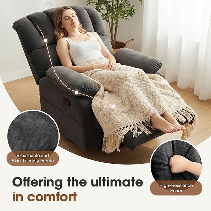 COOSLEEP Oversized Manual Swivel Rocker Recliner Chair Extra Wide Glider Rocker Recliner for Big and Tall Overstuffed Lazy Recliner Chair with High Back Single Sofa Chair for Living Room(Dark Gray)