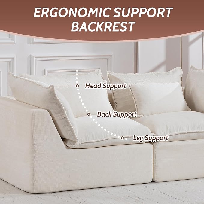 75 Cloud Loveseat Sofa for Small Space Waffle Knit Boneless Couch Deep Seat Oversized 2-Seater Modular Foam Apartment FurnitureWhite