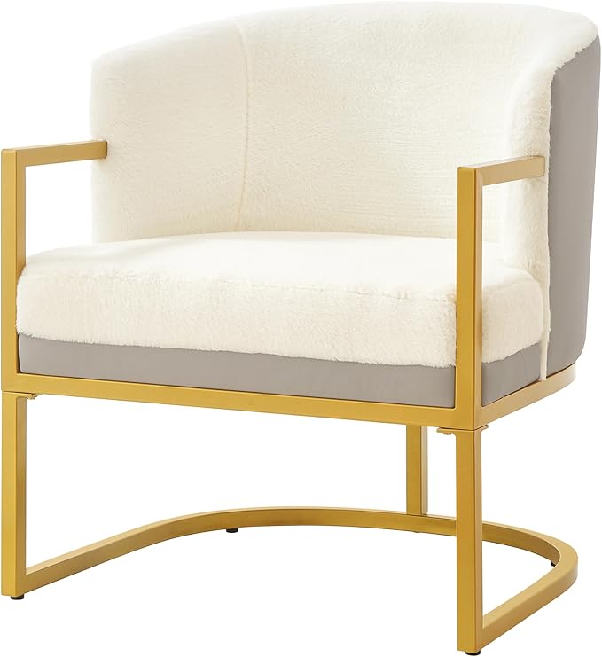 Christopher Knight Home Hailey Modern Accent Chair Faux Rabbit Fur Upholstered Lounge Chair Indoor Curved Backrest Armchair Soft Cushion Seating for Living Room Reading Home Beige + Gold