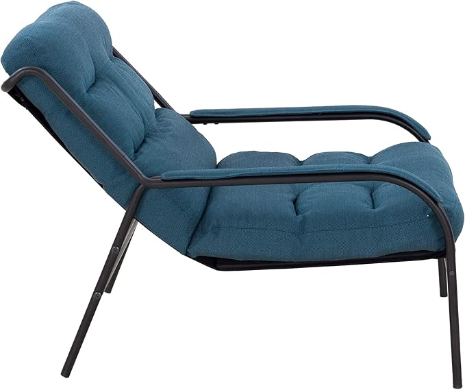 Lounge Recliner Chair Leisure Chair Studio Chairs Iron Arm Club Chair with Metal Legs Moveable Cushion for Living Room (Navy Blue)