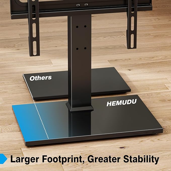 Universal TV Stand - Table Top TV Stand for 27-60 inch LCD LED TVs - 9 Level Height Adjustable TV Base Stand with Tempered Glass Base &amp Wire Management VESA 400x400mm
