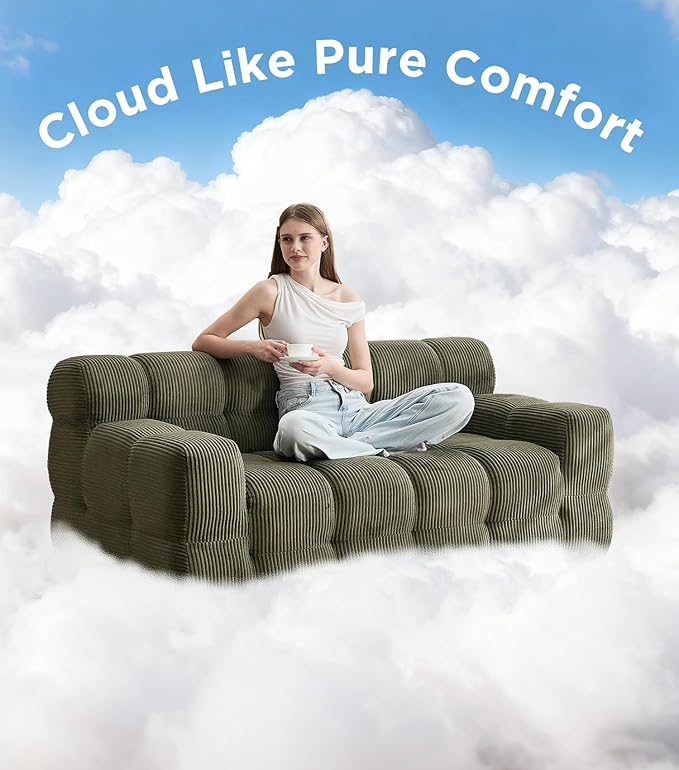 Tbfit Boneless Loveseat SofaComfy Tufted Cloud Couch Modern Living Room Floor Sofa Chair Corduroy Grey