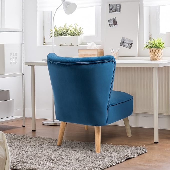 S AFSTAR Armless Accent Chair Velvet Modern Chair with Rubber Wood Legs and Thick Sponge Seat Upholstered Leisure Wingback Sofa Chair for Living Room for Bedroom Living Room (2 Blue)