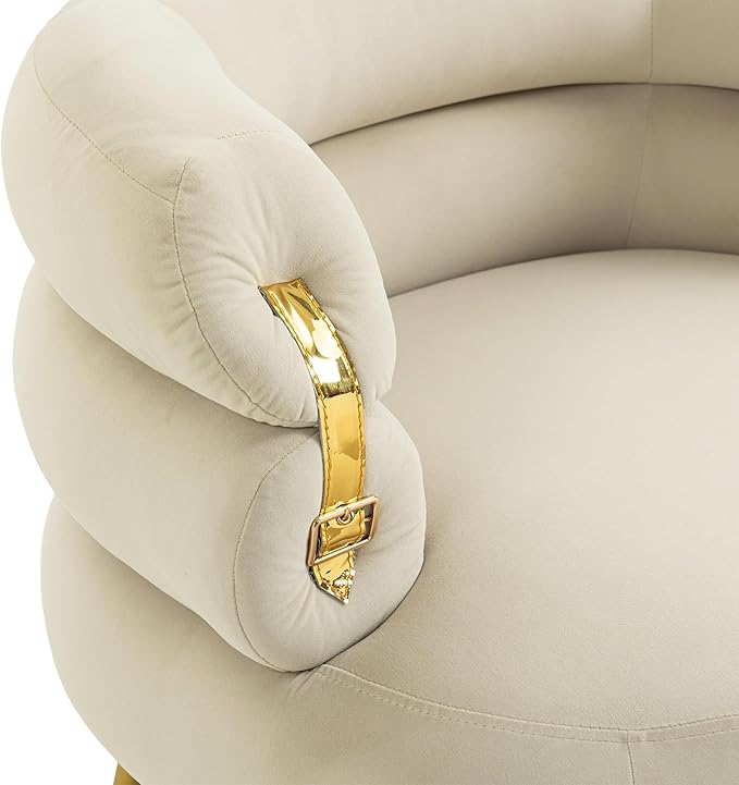 Velvet Oversized Armchair Accent Chair with Ottoman Mid-Century Modern Living Room Chairs Single Sofa Chair with Metal Legs Upholstered Tufted Reading Chairs for Bedroom Office (Beige)