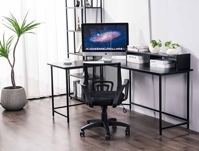 ivinta L Shaped Gaming Desk Modern Reversible Corner Computer Desk with Monitor Stand for Small Spaces Living Room Bedroom Home Office 6404 (Black)