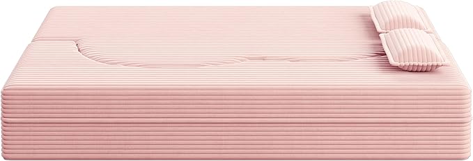 2 in 1 Folding Floor Couch Sofa Bed with 2 Pillows Convertible Sleeper Sofa Modern Full Mattress for Living Room Guestroom Plush Corduroy Floor Sofa BedNo Assembly RequiredBaby Pink