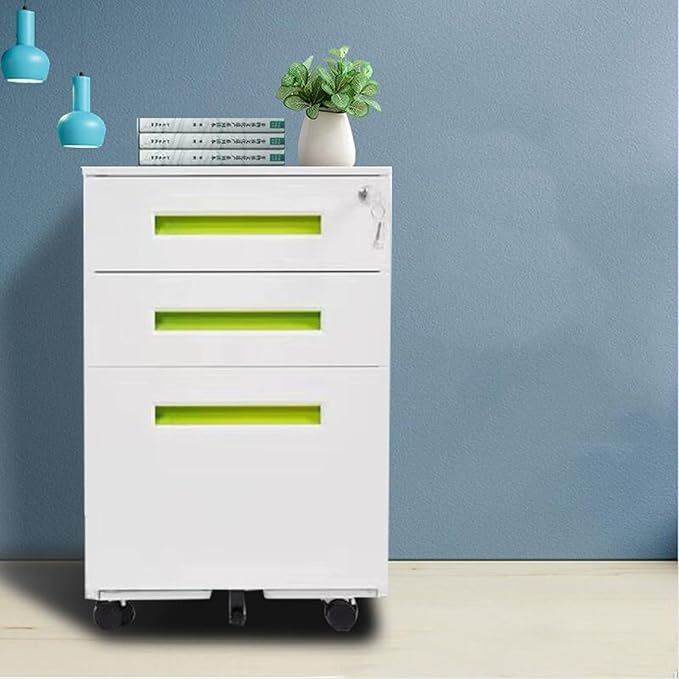 Under Desk Storage Cabinet File Cabinet Three Drawer Office Cabinet Removable Short Cabinet with Locking Drawer Cabinet (Color : Green)