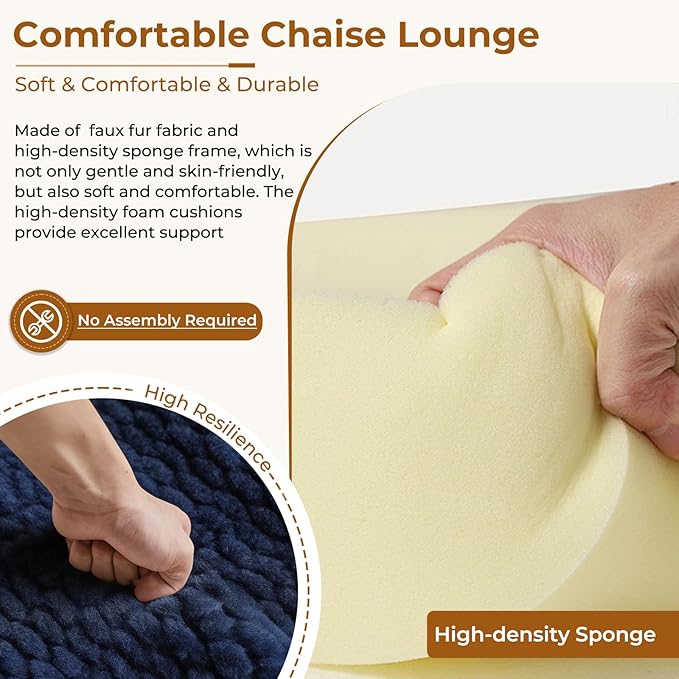 Avenix 66 Boneless Oversized Chaise Lounge Chair Indoor Boneless Chaise Lounge Chairs Cloud Sleeper Sofa Couch Bed with 3 Pillows for Living Room Fluffy Boneless Oversized Reading Chairs Dark Blue
