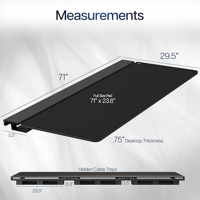 VIVO Universal 71 x 30 inch Table Top with Built-in Concealed Cable Trays for Standard and Sit to Stand Height Adjustable Home and Office Desks Full Size Mouse Pad Black Desktop DESK-TOP3-71