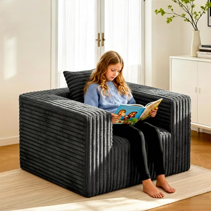 Single Cloud Sofa Giant Bean Bag Chair with High Backrest &amp Wider Armrest Foam Boneless Couch for Small Spaces Comfy Furry Sofas with Pillows for Living Room Bedroom Apartment Dorm Office