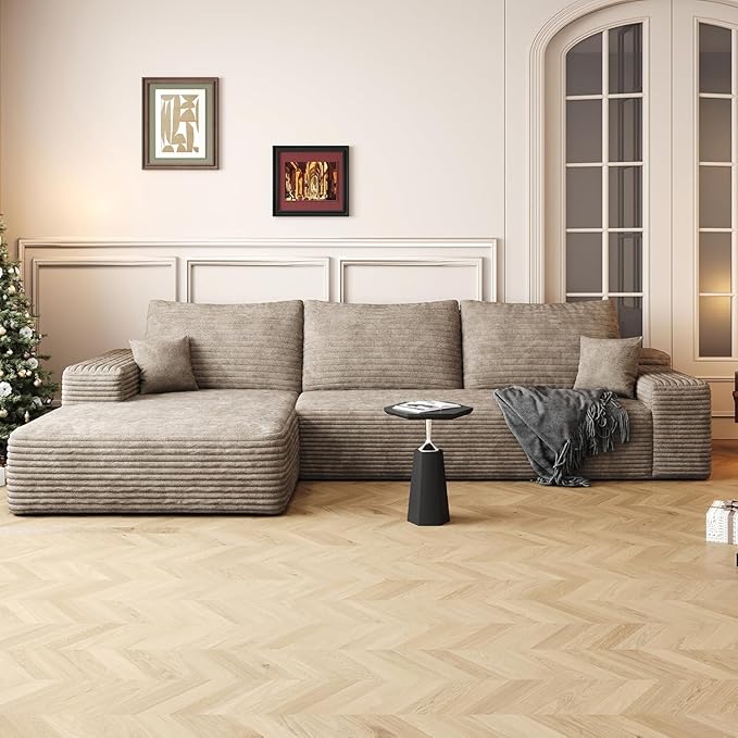 108 Sectional Couches for Living Room Modern Modular Sofa with L-Shape Couch Upholstered Boneless Sofa Deep Seat Sectional Couch with Chaise (Camel Left Facing Chaise+2Seaters)