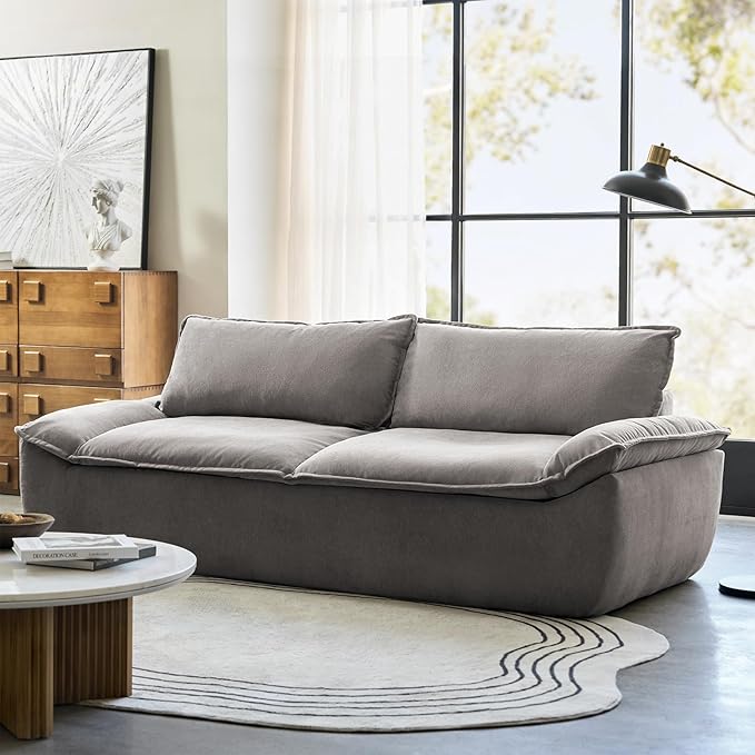 HULALA HOME 89 Compressed Foam Sofa Boneless Couch Oversized Cloud Couh with Deep Seat Modern 3 Seater Sofa with Removable Seat and Back Cushions No Assembly Required Grey