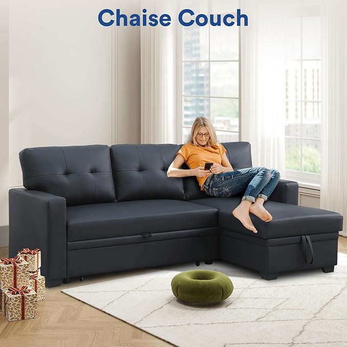 Rovibek 4-in-1 Convertible L Shaped Sofa Bed 82 Sleeper Sofa Couch with Pullout Bed Convertible Sleeper Sofa with Storage Chaise Small Couches for Paces Living Room Office Apartment