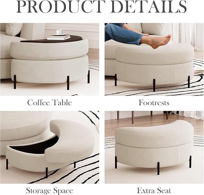 Aoiy &amp Wifon 40.5'' W Swivel Accent Chair with Storage Ottoman Round Arm Barrel Chair with 3 Pillows for Living Room/Bedroom/Apartment Beige