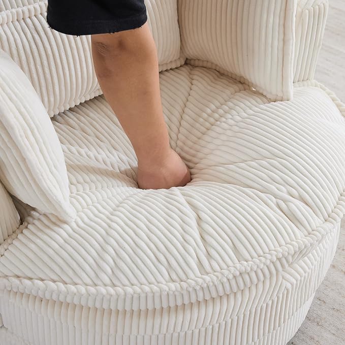 Karl home Swivel Barrel Chair-Corduroy360 Degree Modern Lounge Armchair ChairComfy Round Accent Single Sofa Chair with 3 Pillows for Living RoomBedroomLoungeHotelBeige
