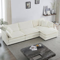 kevinplus 111.5'' White Modular Sectional Sofa Couch L-Shaped with Ottoman for Living Room Modern Contemporary Sofa Couch for Apartment Office Chenille Fabric (3-Seat Couch + 1 Ottoman)