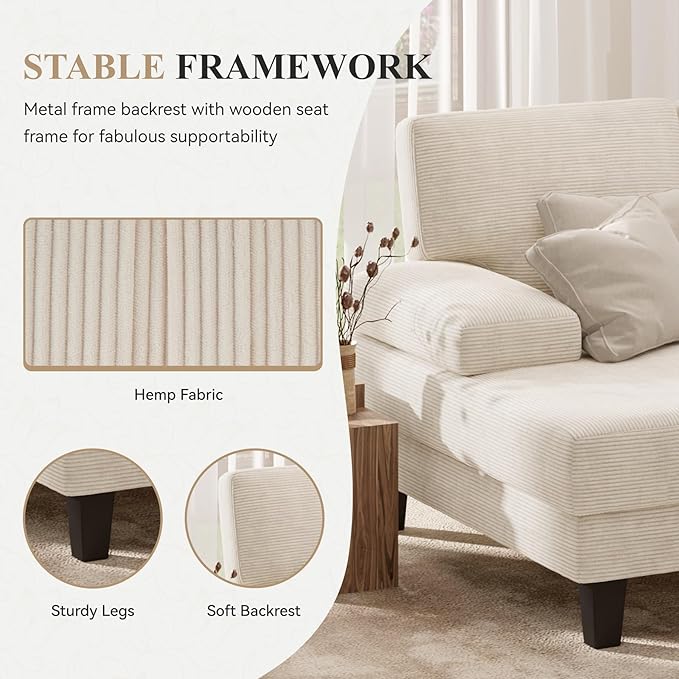 110 U-Shaped Sectional Sofa Couch for Living RoomModern Modular Sofa with Double ChaiseClassic Lounge Couch Sleeper for Apartment Beige Corduroy