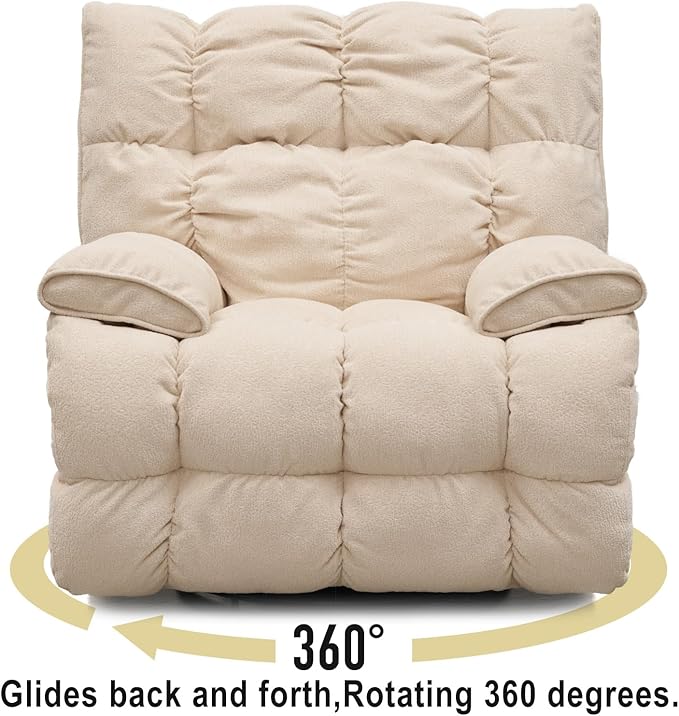Dozzy Oversized Rocker Recliner ChairOverstuffed Rocking Chair with Breathable Velvety Fabric Soft Padded Headrest and Armrest Manual Recliner Extra Large Living Room Chair Up to 350 LBS White