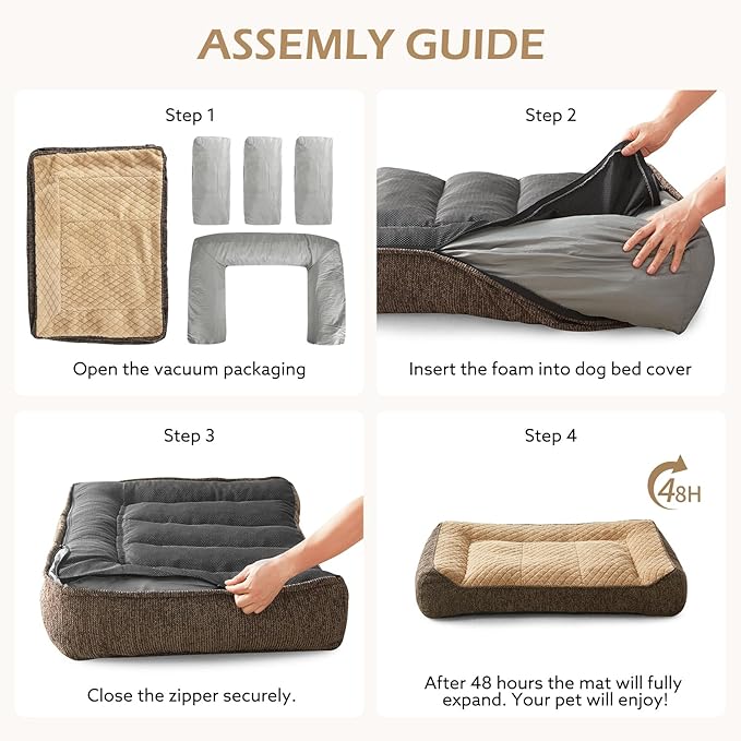 JOEJOY Extra Large Orthopedic Dog Beds Large Sized Dog Extra Thick Supportive Big Dogs Bed with Sides and Waterproof Lining Ultra Soft Pet Bed Sofa Brown 48''x35''