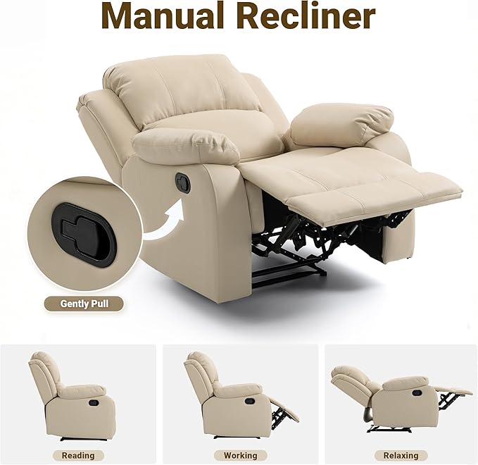 Manual Recliner Chair Lazy Boy Leather Recliner Perfect for Lounging in the Living Room Home Theater and Bedroom an Excellent Gift for Home Beige