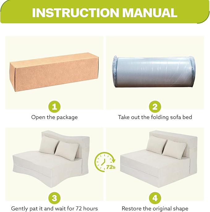 Folding Sofa Bed 4 in 1 Convertible Sleeper Sofa Bed Chair with Pillow Twin Memory Foam Loveseat Futon Sleeper Chair Foldable Futon Couch for Living Room Bedroom Guest Room Beige