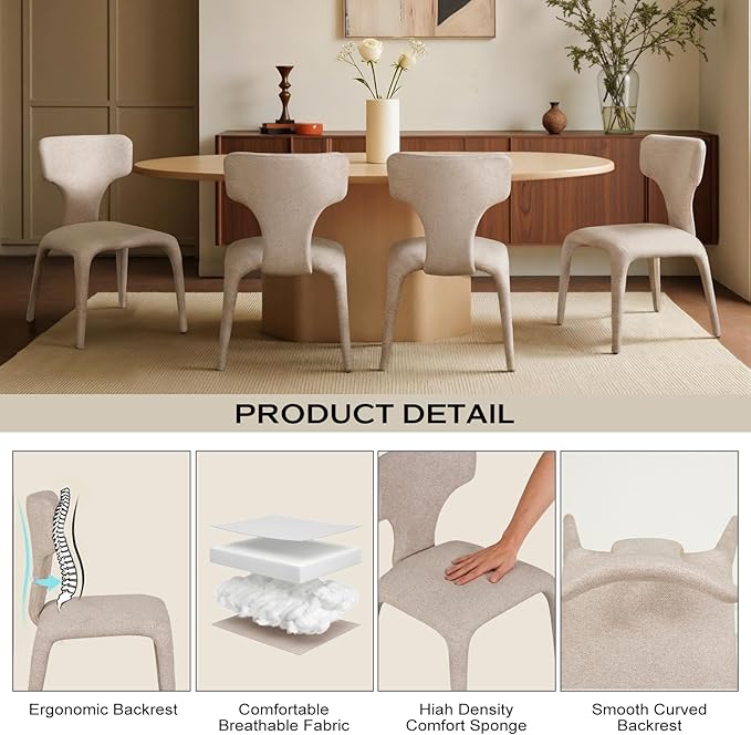 Modern Minimalist Curved Back Accent Chair - Beige Upholstered Armchair Ergonomic Design for Living Room Study Bedroom Cafe