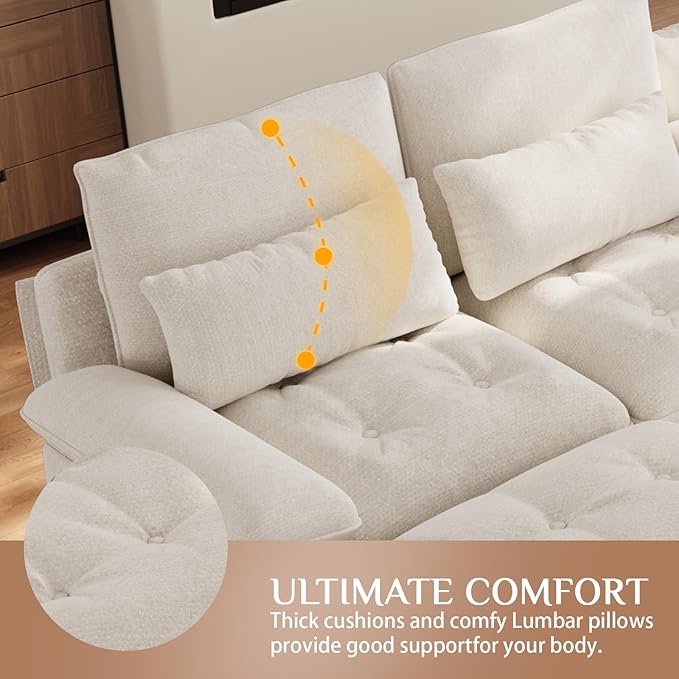 134U Shaped Sectional Couches for Living Room Oversized Modular Sectional Fluffy Couch with 2 Ottoman &amp Storage ConsoleModern 6 Seat Living Room Sofa with Glitter FabricTufted Buttons Beige