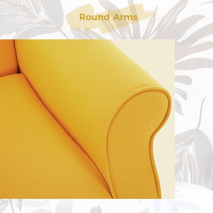 MELLCOM Mid Century Wingback Arm ChairModern Upholstered Fabric High Back Accent Chair with Wood LegsUpholstered Single Sofa Club Chair for Living Room Bedroom Home Office Yellow