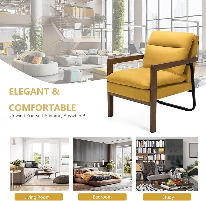 GOFLAME Mid-Century Accent Sofa Chair Set of 2 Modern Linen Fabric Armchair with Extra-Thick Padded Backrest and Seat Cushion Single Sofa Chair