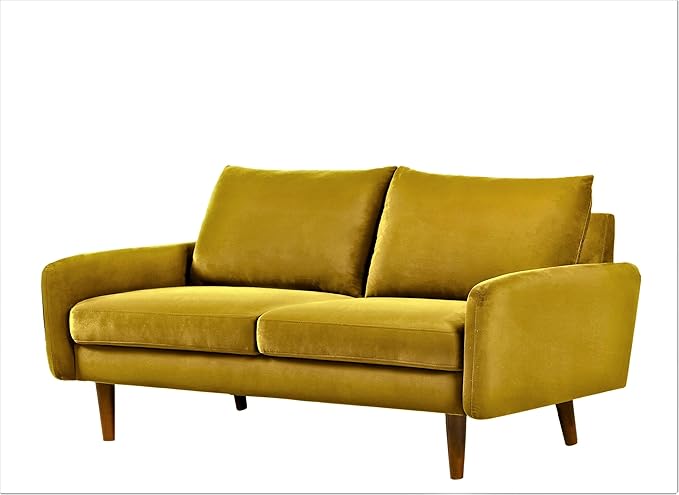 Kent Velvet Loveseat Sofa for Modern Living Rooms and Compact Spaces Comfy 2 Seater Couch Studio Apartment Furniture with Sleek Design Greenish Yellow